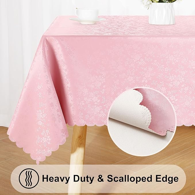 Smiry Round Table Cloth, Waterproof Heavy Duty Vinyl Tablecloths, Wipeable Washable Table Cover for for Dining, Kitchen & Valentines(Pink, 70" Round)
