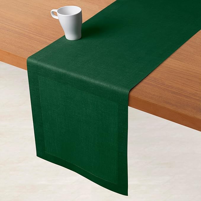D'Moksha Homes Linen Table Runner 48 Inches - 100% Pure Linen Forest Green Table Runner 14 x 48 Inch for Coffee Tables, Dresser, St Patricks Day, Easter - Machine Washable