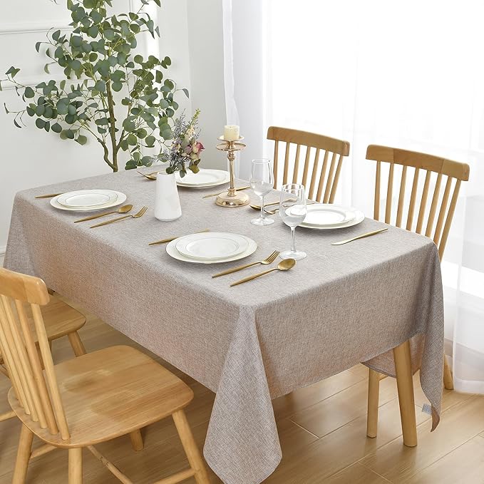 JIUZHEN Faux Linen Farmhouse Tablecloth Rectangular, Wrinkle Stain Resistant Table Cloth Rectangle Table Cover for Kitchen Dining, Holiday Party Dinner, Stone, 70 x 140 Inch