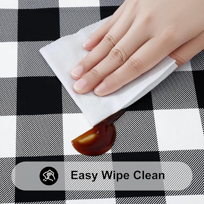 Smiry Square Picnic Table Cloth, Elastic Waterproof Fitted Vinyl Tablecloths, Flannel Backed Buffalo Plaid Table Covers for Dining, Camping, Outdoor (Black and White, 34" x 34")