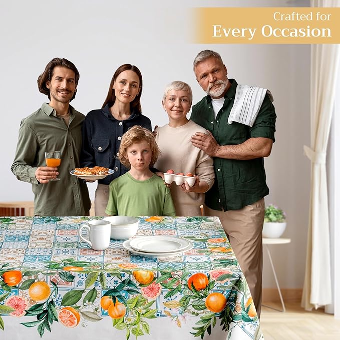 Maison d' Hermine Table Cloth Rectangle Table 100% Cotton 70 x 108 Inches Tablecloth Reusable Decorative for Dining Room Farmhouse Home Valentines Day Decorations Spring Summer - Agrume