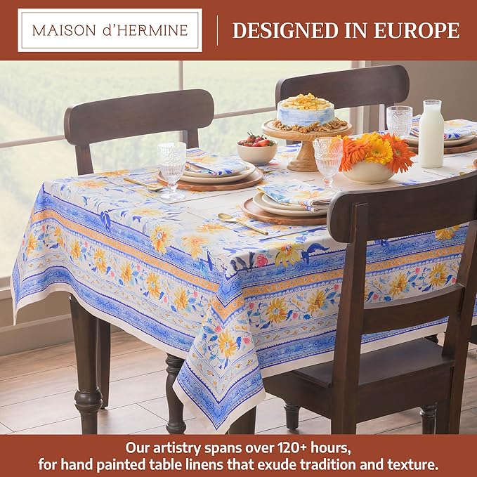 Maison d' Hermine Table Cloth Rectangle Table 100% Cotton 70 x 90 Inches Tablecloth Reusable Decorative for Dining Room Farmhouse Home Valentines Day Decorations Spring Summer - Girassol