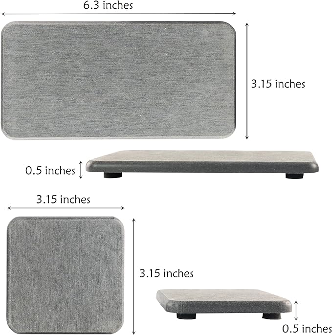 Water Absorbent Stone Tray for Sink, Quick-Drying Diatomite Soap Dish, Modern Home Kitchen & Bathroom, 2pcs 3.15 x 3.15in + 2pcs 6.3 x 3.15in, Grey
