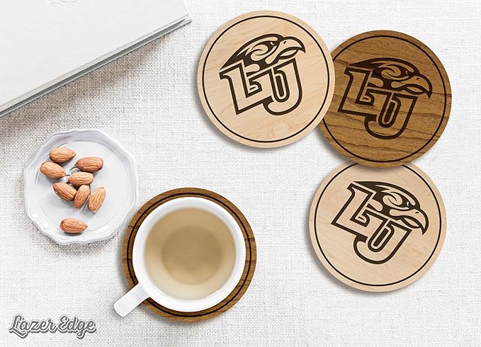 LazerEdge Liberty University Wooden Coaster Set - Maple Wood - Officially Licensed Product - 4-Pack
