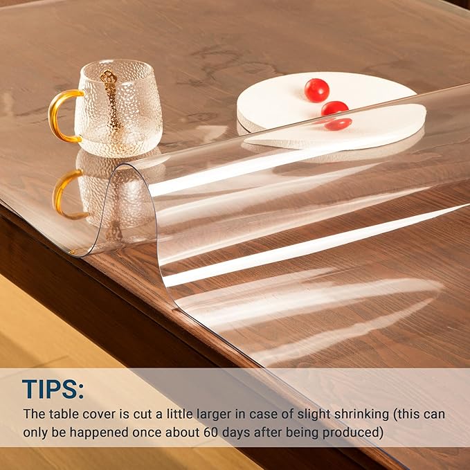 Clear Table Cover Protector Rectangle 40 x 72 Inch, 1.5mm Transparent Plastic Table Protector Waterproof, Anti-Scratch Clear Desk Mat for Office Desktop Dresser Dining Table, FDA Compliant