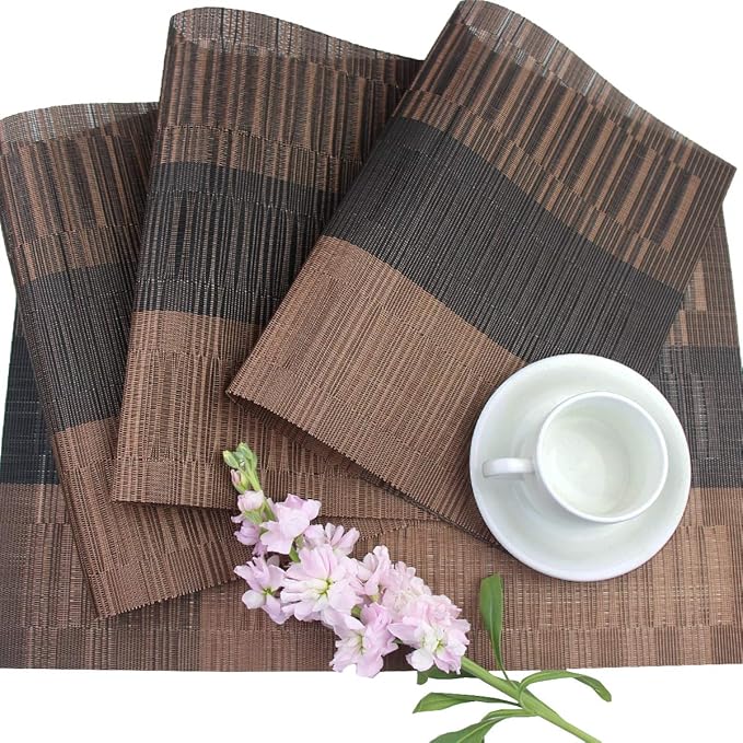 PIGCHCY Placemats Set of 8 Washable Durable Placemat Vinyl Heat Resistant Non-Slip Table Mats Indoor Outdoor (Brown)