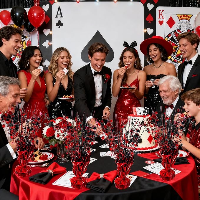 6 Pack 2026 Graduation Table Centerpiece Party Decoration Metallic Foil Spray Centerpiece Glitter Decor Star Tabletop for Graduation New Year NYE Birthday Casino Party Favor, Red and Black