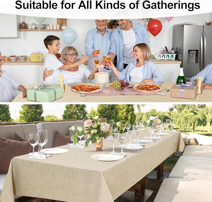 JIUZHEN Rectangle Table Cloth Faux Linen Farmhouse Tablecloth Wrinkle and Stain Resistant Decorative Fabric Table Cover for Kitchen, Dining Room, Parties and Camping, Beige, 70 x 108 Inch