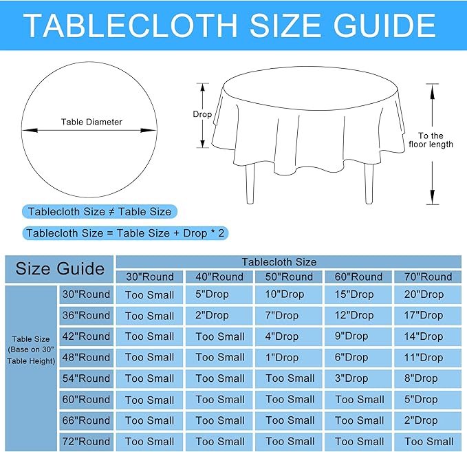 Hiasan Round Linen Tablecloth 70 Inch - Wrinkle and Stain Resistant Washable Polyester Fabric Table Cloth for Dining Room Kitchen Party, Grey