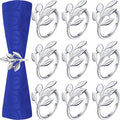 Hotop 12 Pcs Leaf Napkin Rings Set Silver Metal Napkins Rings Holders Bulk Glossy Table Adornment for Vintage Wedding Bridal Thanksgiving Christmas Holidays Fall Dinner Party Decoration Favors