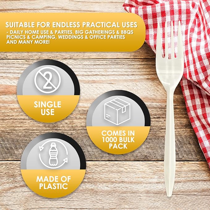 PAMI Medium Weight Disposable Plastic Forks 1000 Count White