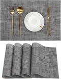 SHACOS Placemats Set of 4 for Dining Table Woven Vinyl Reversible Table Mats Wipe Clean Non Slip Place Mats Indoor Outdoor, Dark Gray