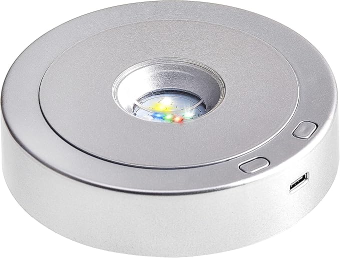 EUSTUMA Rotating LED Display Base Colorful Light Crystal Display Base Stand,Suitable for Glass Crystal Spherical Artwork,Holiday Party Decoration. (silver)