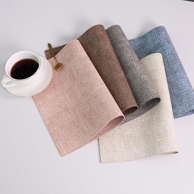 Placemats Set of 6 Washable Heat Resistant Place Mats PVC Woven Dining Table Mat Black 6pcs