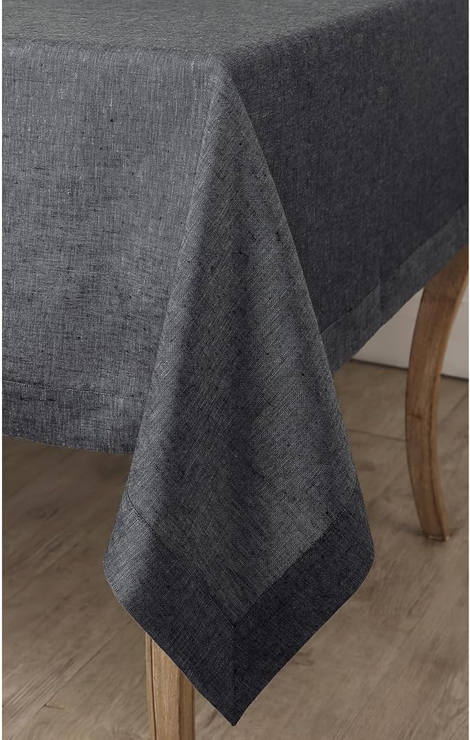 Solino Home Linen Tablecloth 60 x 132 Inch - 100% Pure Linen Charcoal Grey Table Cloth for Rectangle Tables - Athena, Machine Washable Tablecloth for Spring