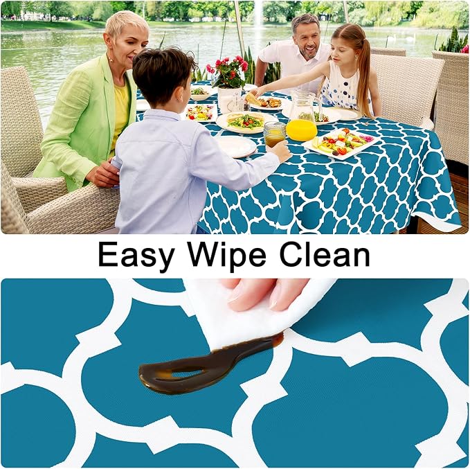 Smiry Rectangle Table Cloth Cover, Waterproof Vinyl Tablecloth with Flannel Backing for Rectangle Tables, Wipeable Spillproof Plastic Tablecloths for Dining, Camping and Indoor (60"x84", Teal)