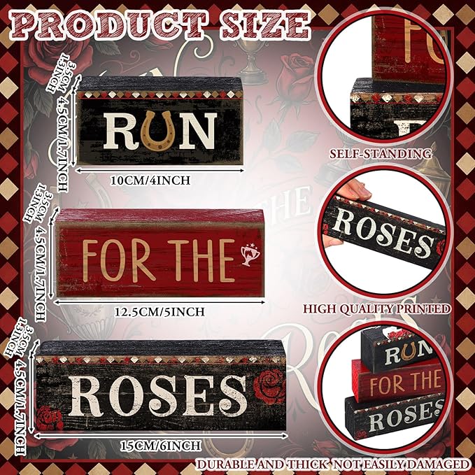 4 Pcs Derby Day Party Decorations Horse Centerpieces for Tables Run for The Roses Table Signs Horsing Racing Wooden Decorations for Derby Shelf Office Festival Party Supplies