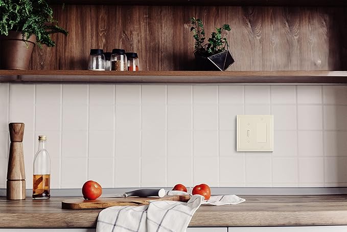 Henne Bery Modern Edge Decorative Wall Plate Switch Plate Outlet Cover, Durable Solid Zinc Alloy (Toggle/Decorator, Light Almond)