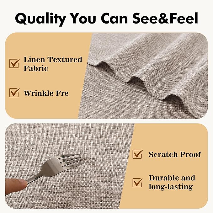 JIUZHEN Faux Linen Round Tablecloths 54 inch, Decorative Wrinkle Free Texture Rustic Circle Table Cloth Cover for Kitchen, Dining, Party, Wedding, Outdoor Use (54 Inch Round,Stone)