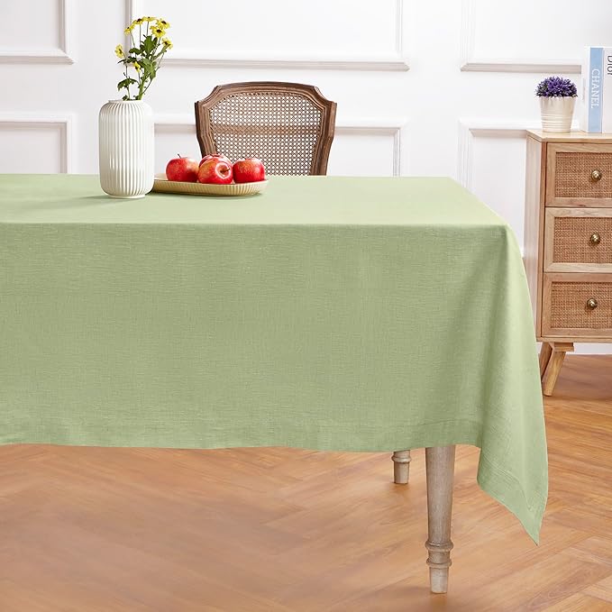 Solino Home Linen Tablecloth 60 x 90 Inch - 100% Pure Linen Chambray Olive Table Cloth for Rectangle Tables - Athena, Machine Washable Tablecloth for Spring, St Patricks Day