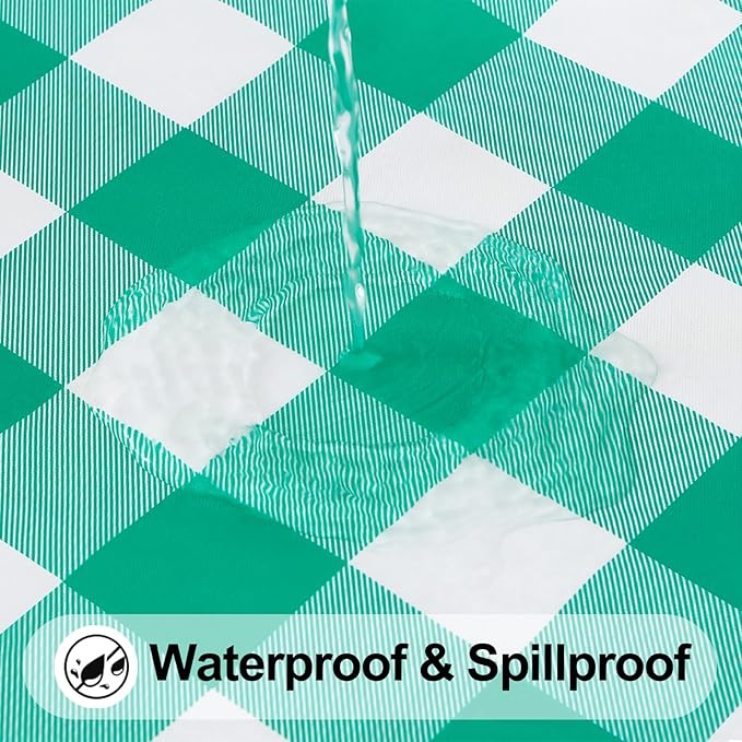 Smiry Rectangle Picnic Table Cloth, Elastic Waterproof Fitted Vinyl Tablecloths, Flannel Backed Buffalo Plaid Table Covers for Dining, Camping, Outdoor (White and Green, 30" x 48")