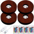 Riakrum 4 Pieces Wood LED Display Light Base Crystal Display Base Stand Remote Control Round 16 Lighting Modes Wooden Lighted Holder Colorful Pedestal for Crystal Glass Resin Ball(Walnut Wood Color)