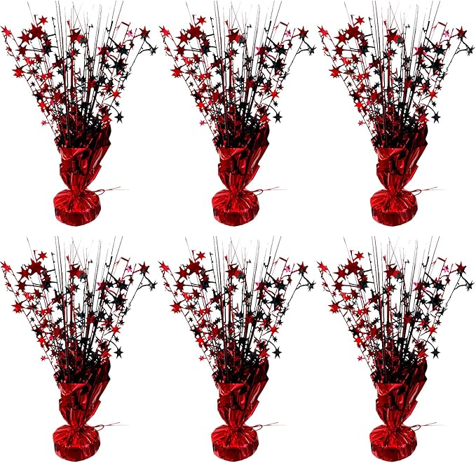 6 Pack 2026 Graduation Table Centerpiece Party Decoration Metallic Foil Spray Centerpiece Glitter Decor Star Tabletop for Graduation New Year NYE Birthday Casino Party Favor, Red and Black