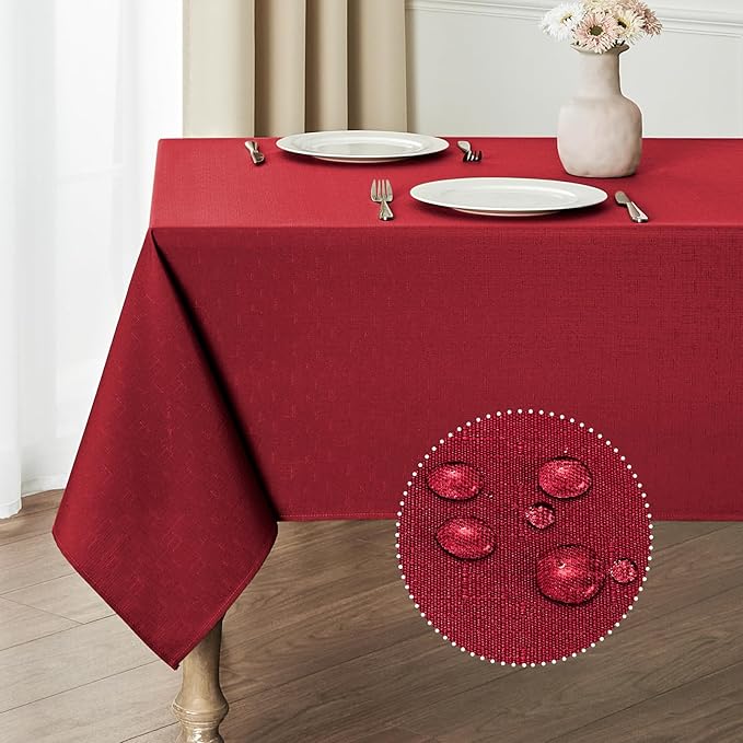 Rectangle Tablecloth Waterproof 60x120 inch Linen Textured Table Cloth Stain and Wrinkle Resistant Washable, Decorative Fabric Table Cover for Dining, Party and Camping, Red