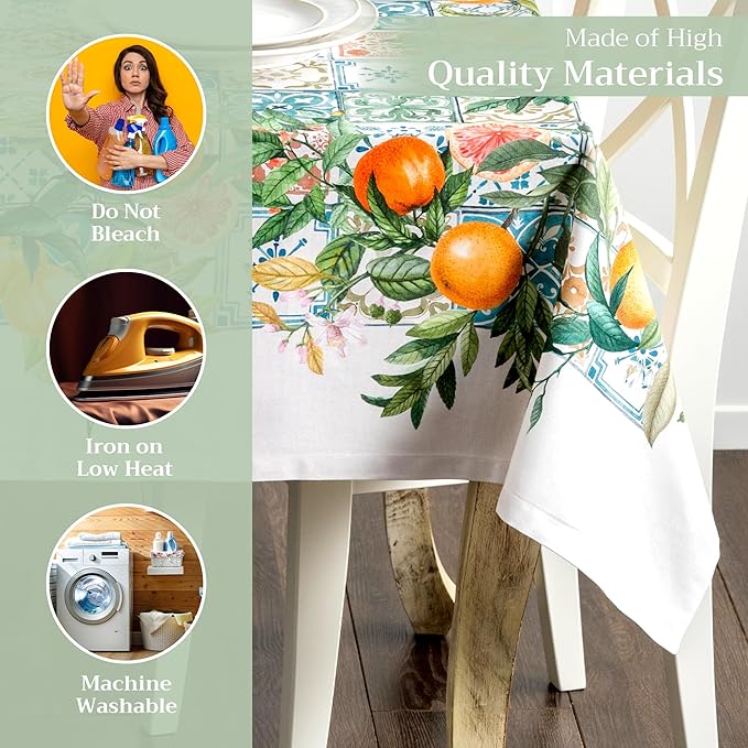 Maison d' Hermine Table Cloth Rectangle Table 100% Cotton 54 x 72 Inches Tablecloth Reusable Decorative for Dining Room Farmhouse Home Valentines Day Decorations Spring Summer - Agrume