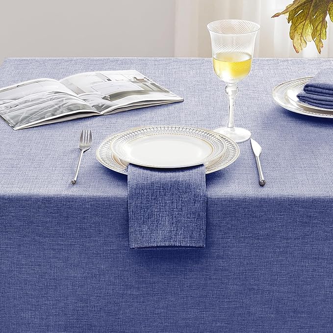 Softalker Extra Long Blue Tablecloths 60x144 inch Rectangular Faux Linen Table cloths Outdoor Waterproof Stain and Wrinkle Resistant Table Cover for 6/8/10 foot Rectangle Dining Table for Easter Party