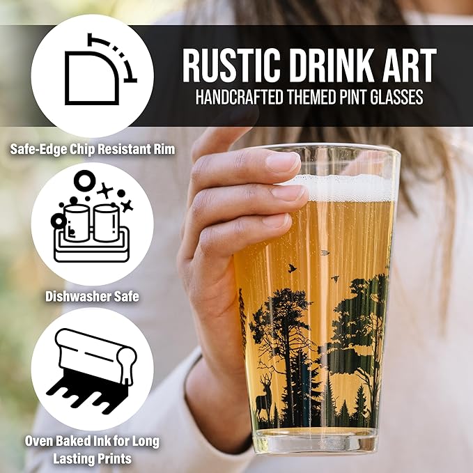 Black Lantern Pint Glasses Forest Animal Landscape Pint Glasses Set - 2 16oz. Beer Glasses