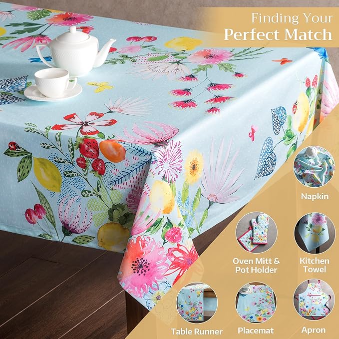 Maison d' Hermine Table Cloth Rectangle Table 100% Cotton 54 x 72 Inches Tablecloth Reusable Decorative for Dining Room Farmhouse Home Valentines Day Decorations Spring Summer - Jardin D'Ete - Mint