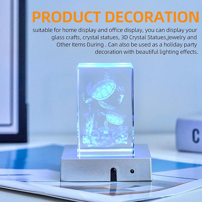 EUSTUMA LED Light Base Square Display Stand In A Variety of Colors,Lighted Up Stand Color Changing LED for 3D Glass Crystal Art,Holiday Party Decoration. (black, Large)