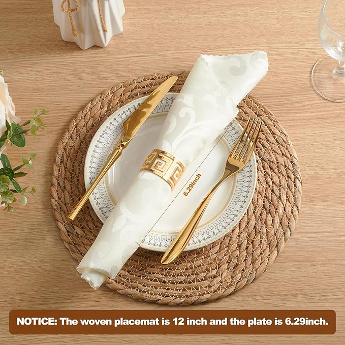 Round Woven Placemats 13.5 inch Set of 6 - Boho Rattan Placemat Natural Water Hyacinth Placemats, Farmhouse Weave Place Mats, Rustic Braided Wicker Table Mats for Dining Table,Home,Wedding