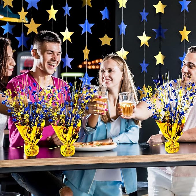 6 Pack 2026 Graduation Table Centerpiece Party Decoration Metallic Foil Spray Centerpiece Glitter Decor Star Tabletop for Graduation New Year Birthday Holiday Party Favor, Blue and Gold