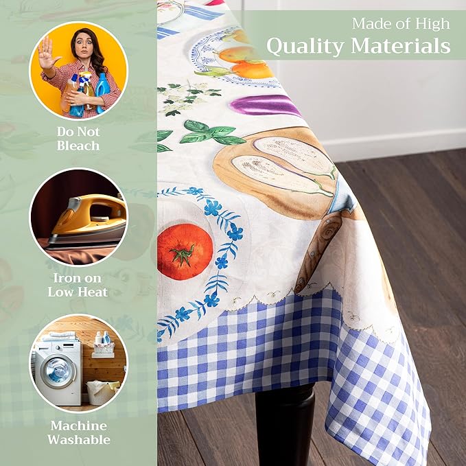 Maison d' Hermine Table Cloth Rectangle Table 100% Cotton 70 x 120 Inches Tablecloth Reusable Decorative for Dining Room Farmhouse Home Valentines Day Decorations Spring Summer - Gourmand