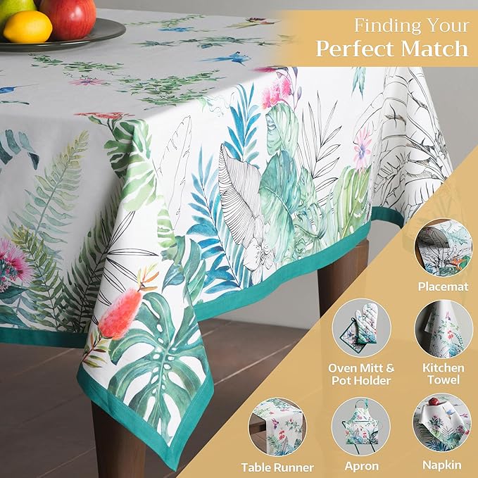 Maison d' Hermine Table Cloth Rectangle Table 100% Cotton 60 x 120 Inches Tablecloth Reusable Decorative for Dining Room Farmhouse Home Valentines Day Decorations Spring Summer - Tropiques