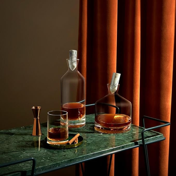 NUDE Whiskey Glasses Set of 2 SOF – 8.75 oz Lead-Free Crystal Old Fashioned Rocks Glasses for Whisky, Scotch & Bourbon – Alba by Joe Doucet, Hand-Engraved Tartan, Heavy Base, Hand Wash Recommended