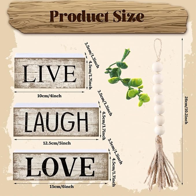 5 Pcs Rustic Farmhouse Tiered Tray Farmhouse Fake Books Decoration Life Laugh Love Wooden Tabletop Decor Love Block Decor Wood Block Sign Gift Centerpiece for Shelf Coffee Mantle Kitchen Table