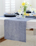 Solino Home Linen Small Table Runner 48 Inches - Athena, 100% Pure Linen Chambray Indigo Table Runner 14 x 48 Inch Ideal for Dresser and Coffee Tables - Winter, Spring, Easter