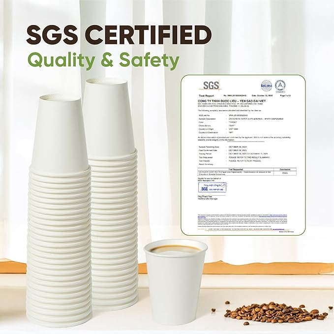 Paper Cups 14 oz – 100 Disposable Coffee Cups with 50 Paper Straws | Hot Cups for Coffee & Tea up to 150°F | Food-Contact Compliant Paper (FDA 21 CFR 176.170)