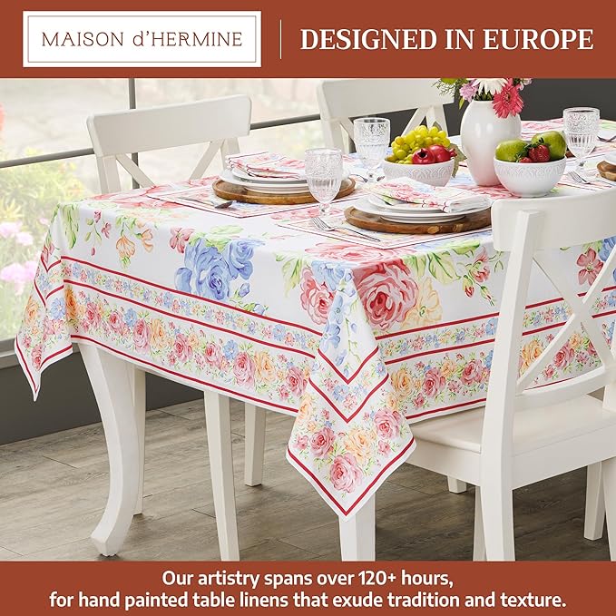Maison d' Hermine Table Cloth Square Table 100% Cotton 54 x 54 Inches Tablecloth Reusable Decorative for Dining Room Farmhouse Home Valentines Day Decorations Spring Summer - Vintage Floral