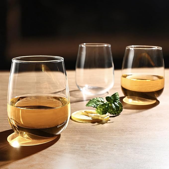 Stemless Wine Glasses Set of 12, 17Oz Red/White Wine Glasses with No Stem, Clear Glassware Set for Red/White Wine, Dishwasher Safe, Ideal for Daily Use, Home Bar, Birthdays, Housewarming Gift