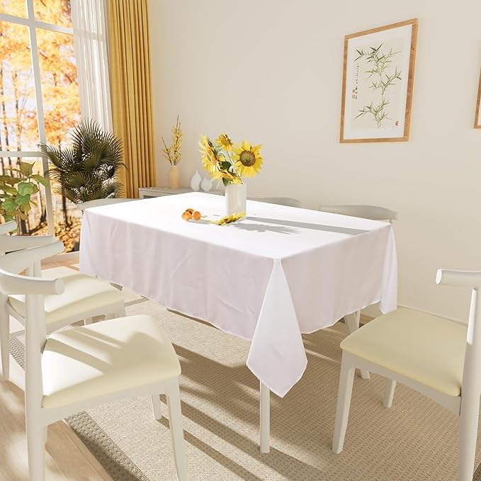 Smiry 4 Pack Rectangle Table Cloth, Waterproof Anti-Scratch Polyester Tablecloth, Decorative Washable Fabric Table Cover for Dining, Buffet, Parties and Outdoor, 60x102, White
