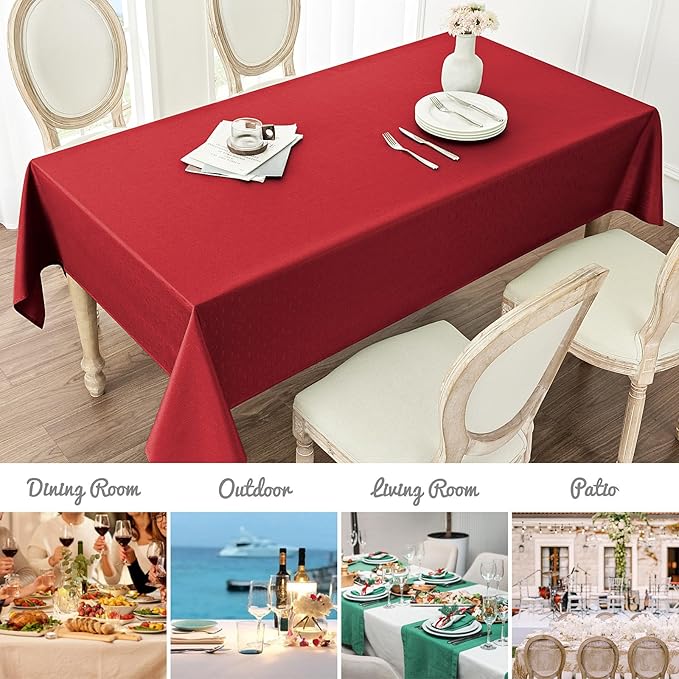 Rectangle Tablecloth Waterproof 60x84 inch Linen Textured Table Cloth Stain and Wrinkle Resistant Washable, Decorative Fabric Table Cover for Dining, Party and Camping, Red