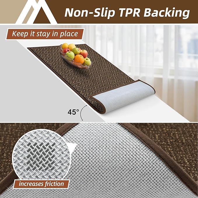 COSY HOMEER Kitchen Rugs and Mats 2PCS Non Slip Kitchen Mats for Floor Washable Stain Resistant Kitchen Runner Rug Sets Absorbent Kitchen Floor Mat 20"x32"+20"x48",Brown