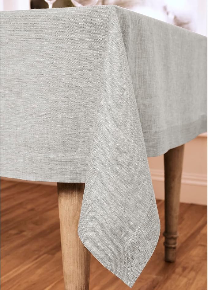 Solino Home Linen Tablecloth 60 x 90 Inch - 100% Pure Linen Oyster Grey Table Cloth for Rectangle Tables - Athena, Machine Washable Tablecloth for Spring, Easter