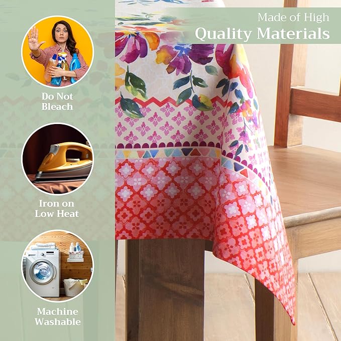 Maison d' Hermine Table Cloth Rectangle Table 100% Cotton 70 x 108 Inches Tablecloth Reusable Decorative for Dining Room Farmhouse Home Valentines Day Decorations Spring Summer - Rose Garden