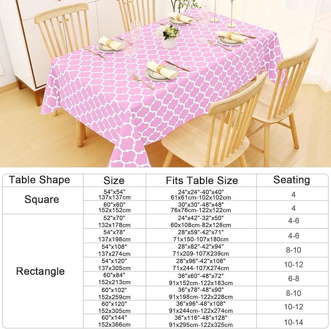 Smiry Rectangle Table Cloth, Waterproof Vinyl Tablecloth with Flannel Backing for Rectangle Tables, Wipeable Spillproof Plastic Tablecloths for Dining, Camping, Indoor and Outdoor, (60"x120", Pink)