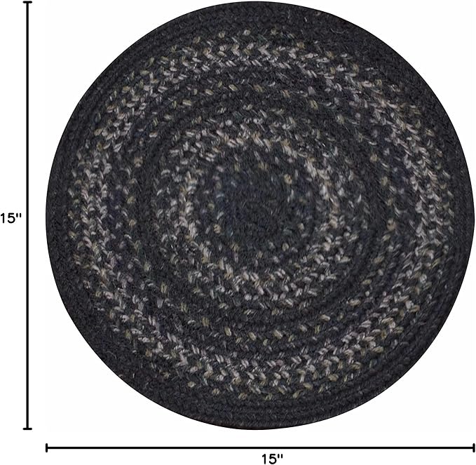 Homespice Jet Black Jute Woven Round Placemats Set of 6, 15", Warm Primitive Decor Table Mats - Vibrant Colors, Durable, Easy to Clean and Protects Furniture